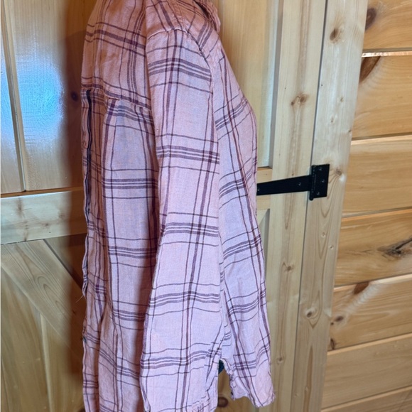 Free People No Limits Oversized Linen Plaid Button Down Shirt Salmon Peach XS - Picture 3 of 11